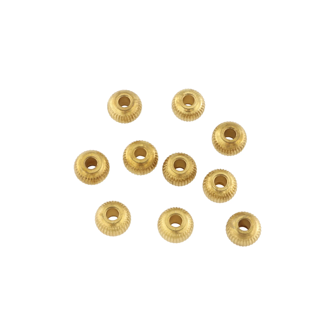 Metalperler, donut rillet, forgyldt messing, 10x7 mm. 10-1000 stk BOC
