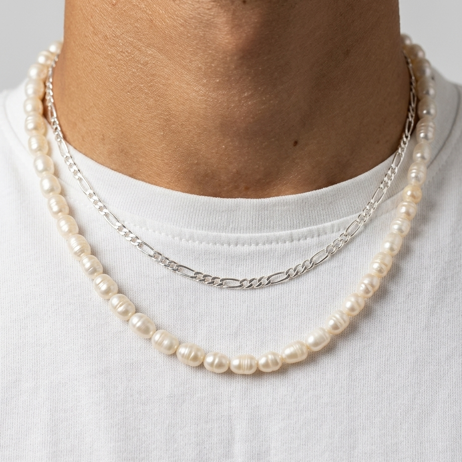 Halsband, figarokedja, förgyllt och sterlingsilver, 3,5 mm x 40-50 cm