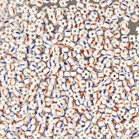 Stribede glasperler, preciosa, hvid/blå/rød stribet Preciosa