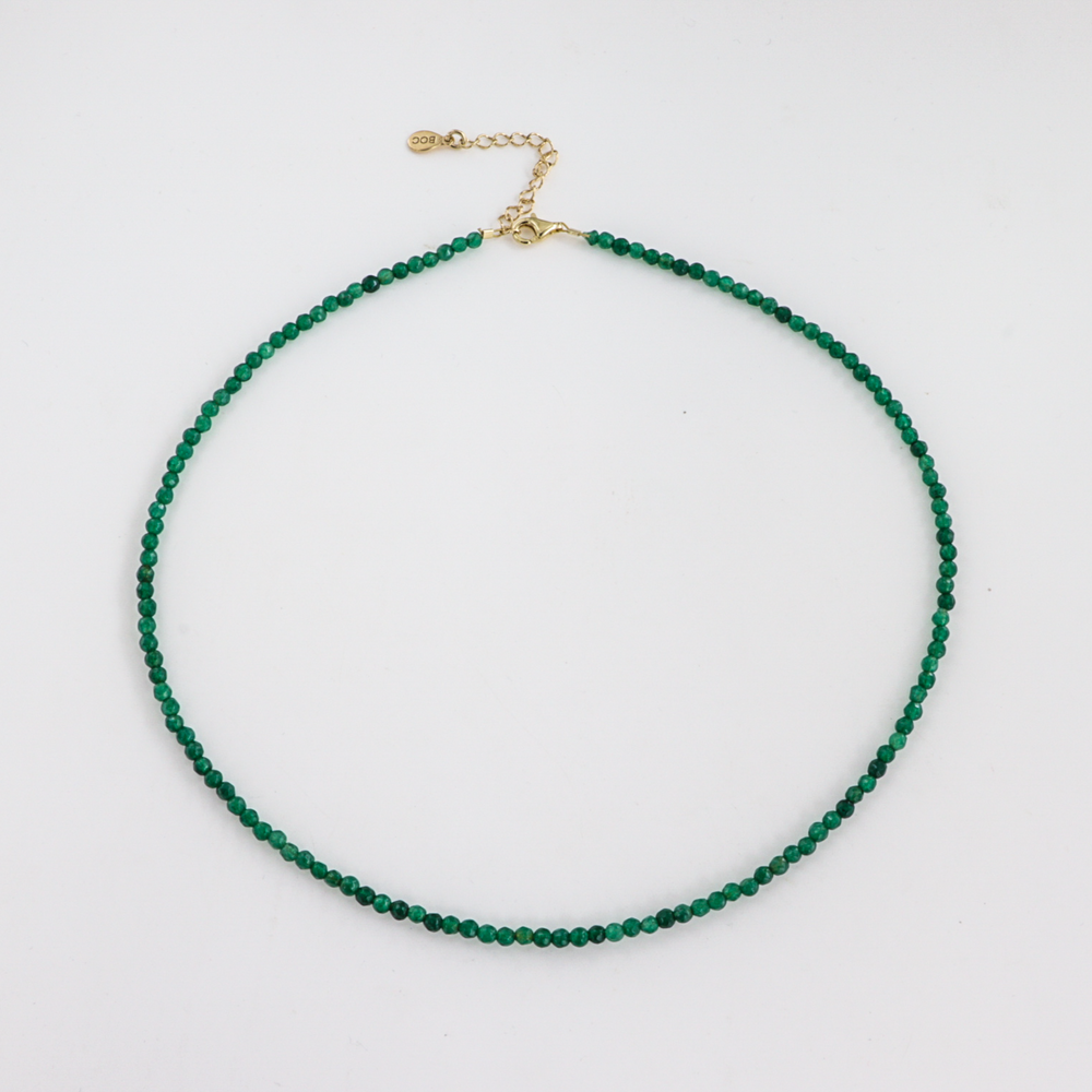 Halskæde, grøn kvarts, sterlingsølv/forgyldt sølv, 40-45 cm BOC