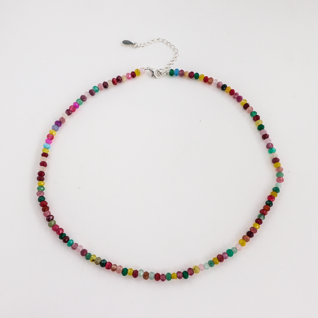 Halskæde, mix agat, sterlingsølv/forgyldt sølv, 40-45 cm BOC