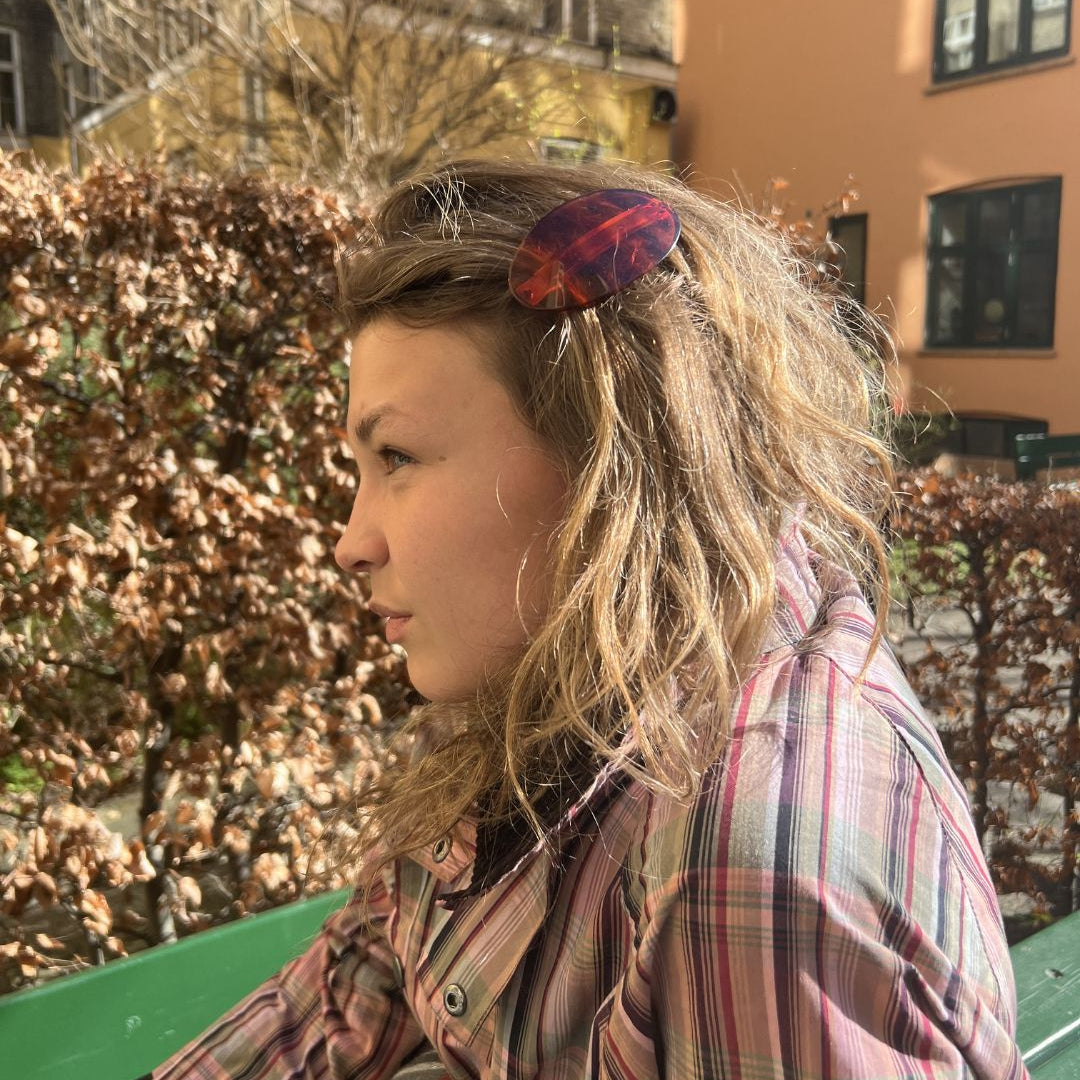 Hårspænde, brun, ovalt, skildpaddeskjold mønster