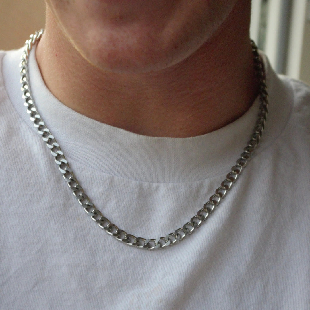 Halskæde, chunky panser facet kæde, stål, 40-60 cm/5,5 mm BLT