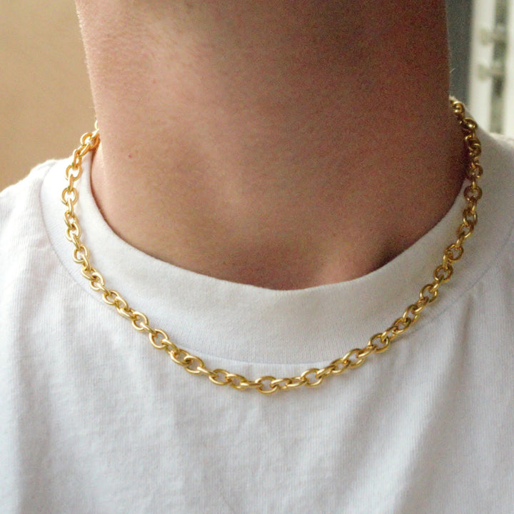 Halskæde, chunky rund anker kæde, forgyldt og forsølvet messing, 47cm Beadhouse of Copenhagen