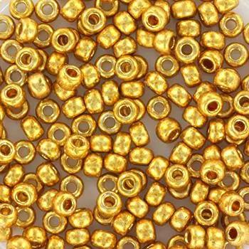 Guld glasperler, miyuki rocailles seed beads, duracoat galvanized gold, 8/0 Krea