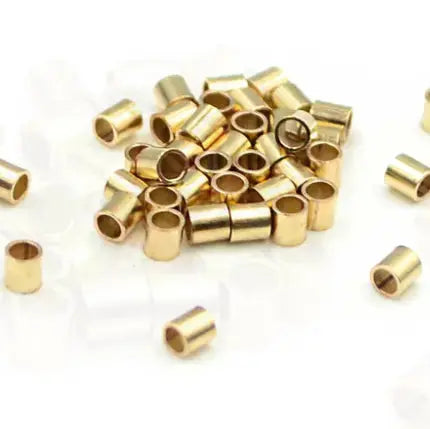 Klemmeperler, cylinder, forgyldt messing, 2x2mm 