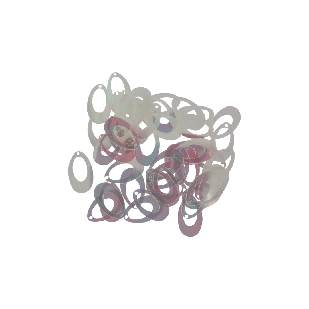 Palietter, ovale, 22x14mm, transparent med regnbueskær, 10-40g Beadhouse of Copenhagen