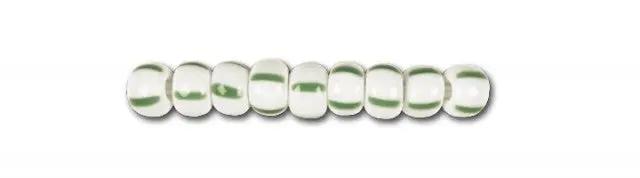 Stribede glasperler, preciosa, hvid/4 grønne striber Preciosa