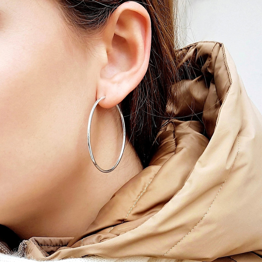 Øreringe, hoops, 50 mm, forgyldt og sterlingsølv BLT