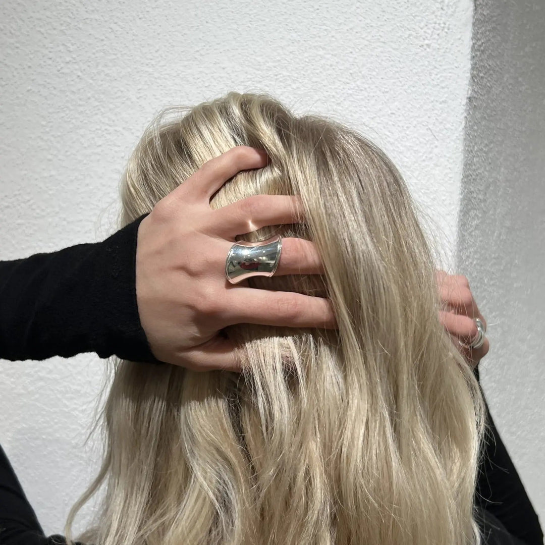 Fingerring, curved ring, sterlingsølv og forgyldt sterlingsølv Italy