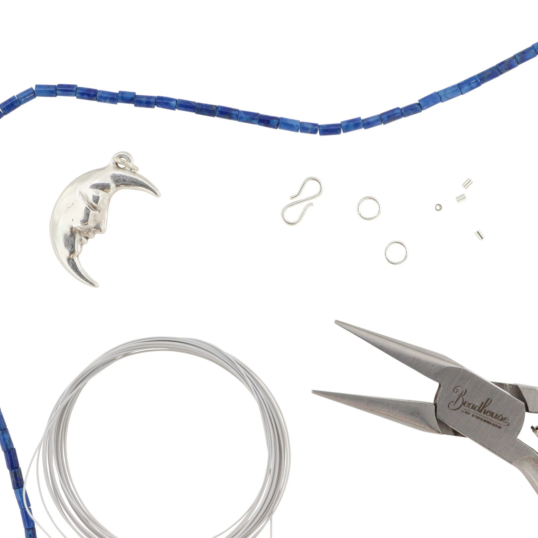 Diy kit, halskæde kit med sodalit rørperler, sterlingsølv Beadhouse of Copenhagen