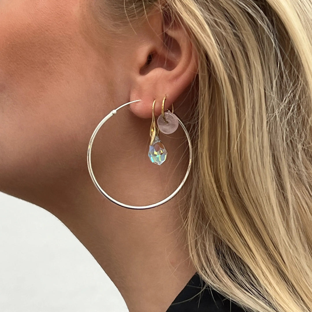 Øreringe, hoops, 50 mm, forgyldt og sterlingsølv BLT