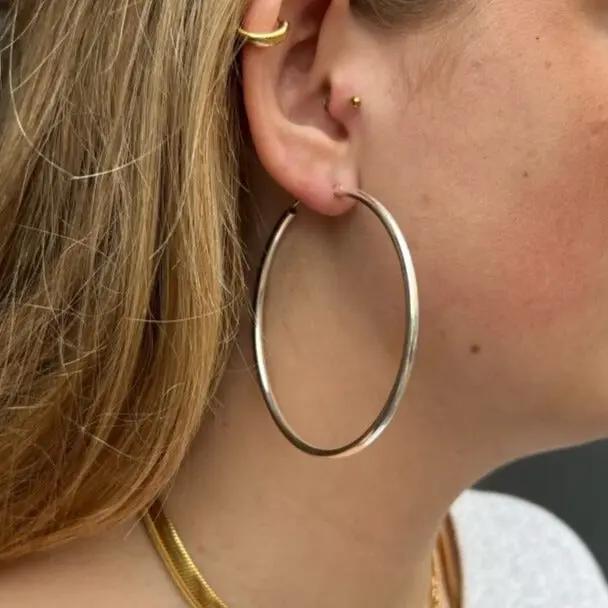 Øreringe, hoops, 70 mm, sterlingsølv og forgyldt sterlingsølv BLT