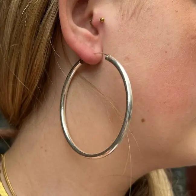 Øreringe, hoops, 70 mm, sterlingsølv og forgyldt sterlingsølv BLT