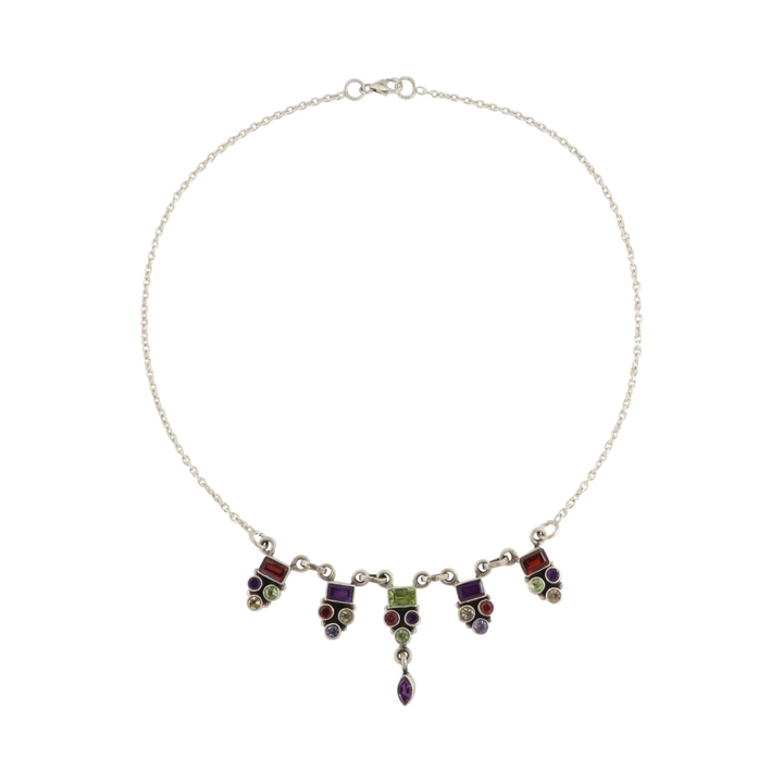 Halskæde, ankerkæde m. smykkesten, sterlingsølv, 37-49 cm BOC