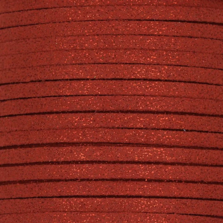 Snor, rød glitter, ruskind 3 mm x 1,5 m Tax