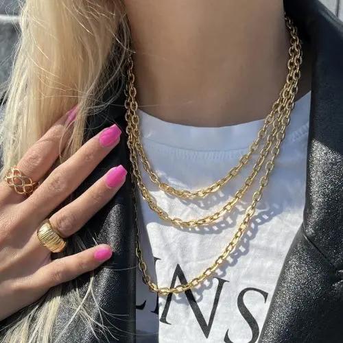 Halskæde, chunky rillet flad anker kæde, forgyldt og forsølvet aluminium, 40-50cm Beadhouse of Copenhagen