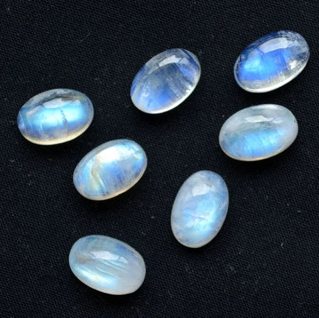 Cabochon, regnbuemånesten, oval, 10x14mm, 1-10stk