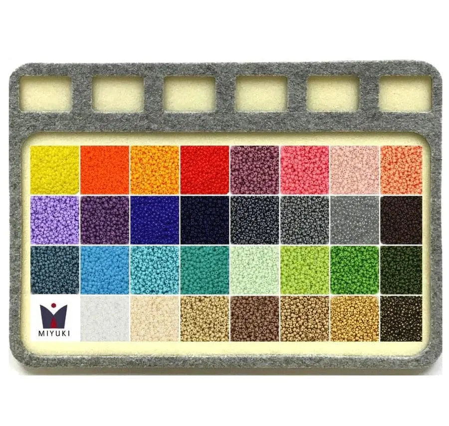 Miyuki sæt, kit med seed bead perler, perlemåtte og guides, 31 farver Krea