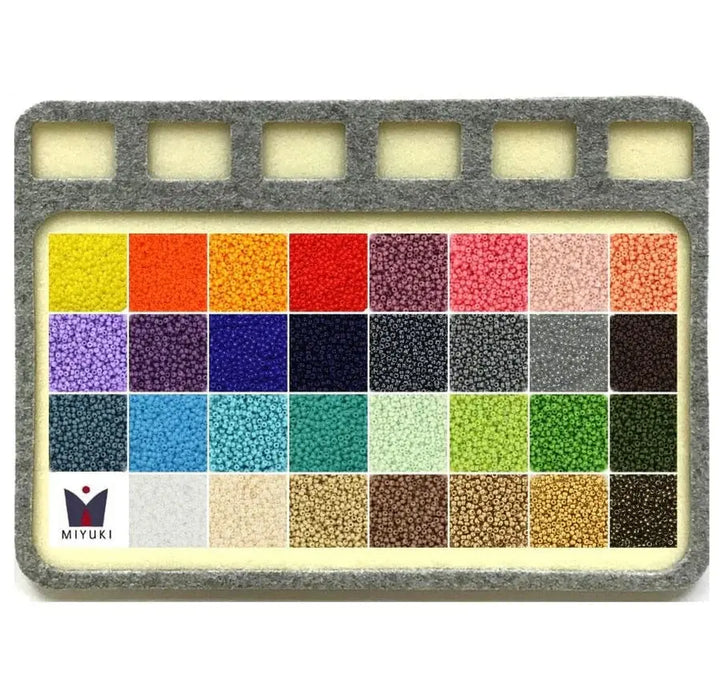 Miyuki sæt, kit med seed bead perler, perlemåtte og guides, 31 farver Krea