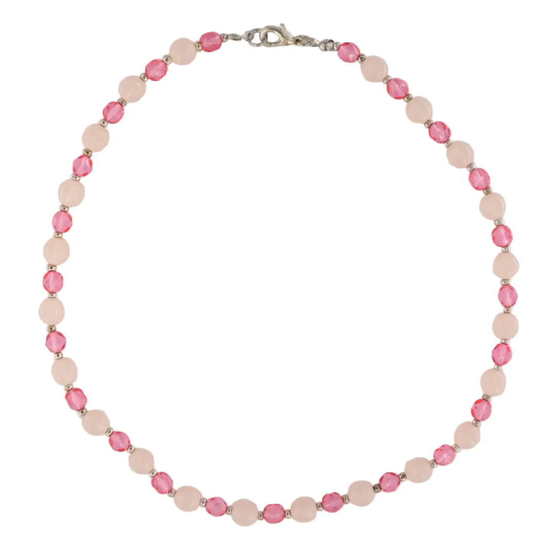 Halskæde, runde perler, glas, 42cm 