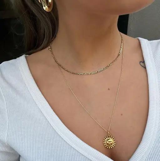 Halskæde, rund anker kæde med lille sol, forgyldt sterlingsølv/zamak Greece
