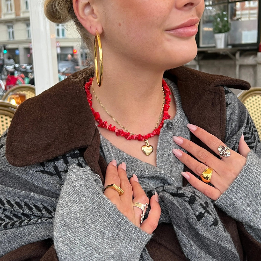 Halskæde, koral chips, forgyldt stål, flere varianter Beadhouse of Copenhagen