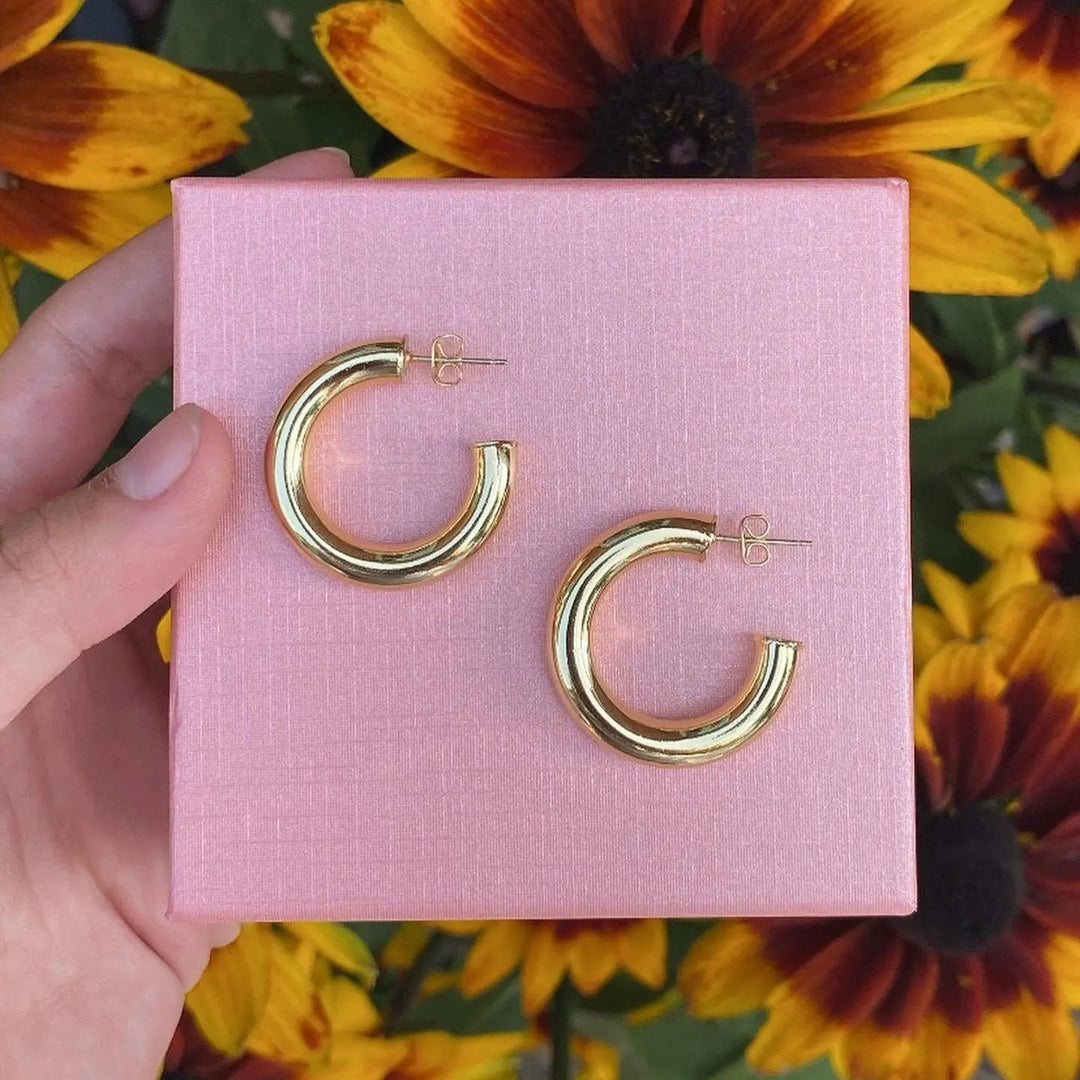 Øreringe, chunky hoops, 30x 6mm i forgyldt og forsølvet messing Greece