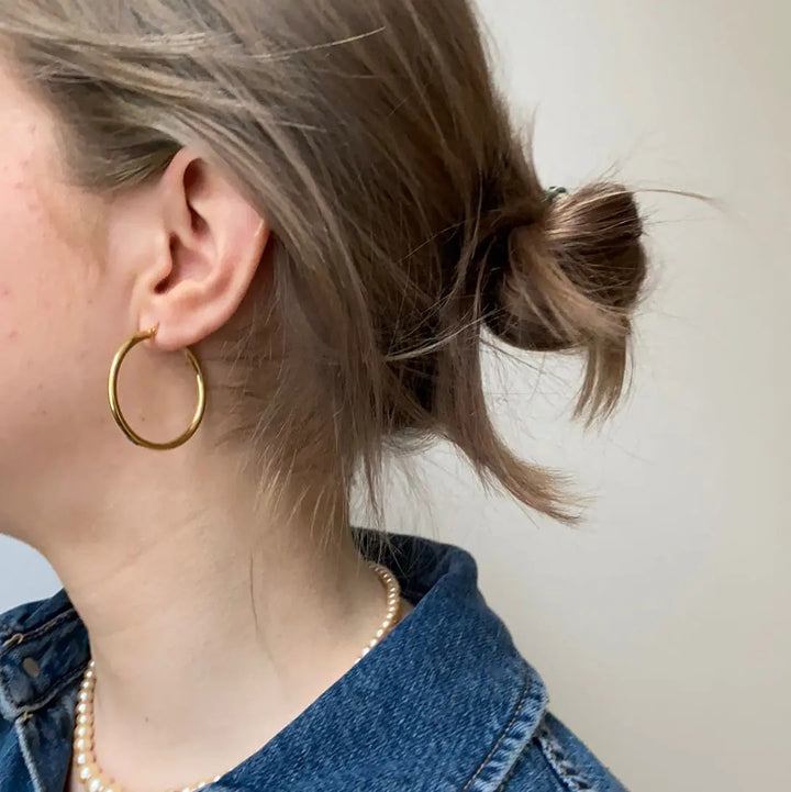 Øreringe, hoops, forgyldt sterlingsølv, 36 x 3 mm 103e Italy