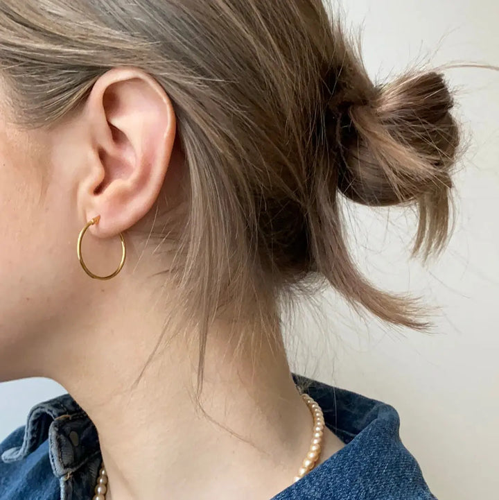 Øreringe, hoops, forgyldt sterlingsølv, 23 x 1,5 mm, 101c Italy