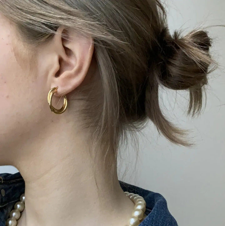 Øreringe, chunky dobbelte hoops, forgyldt sterlingsølv, 15-21mm Italy