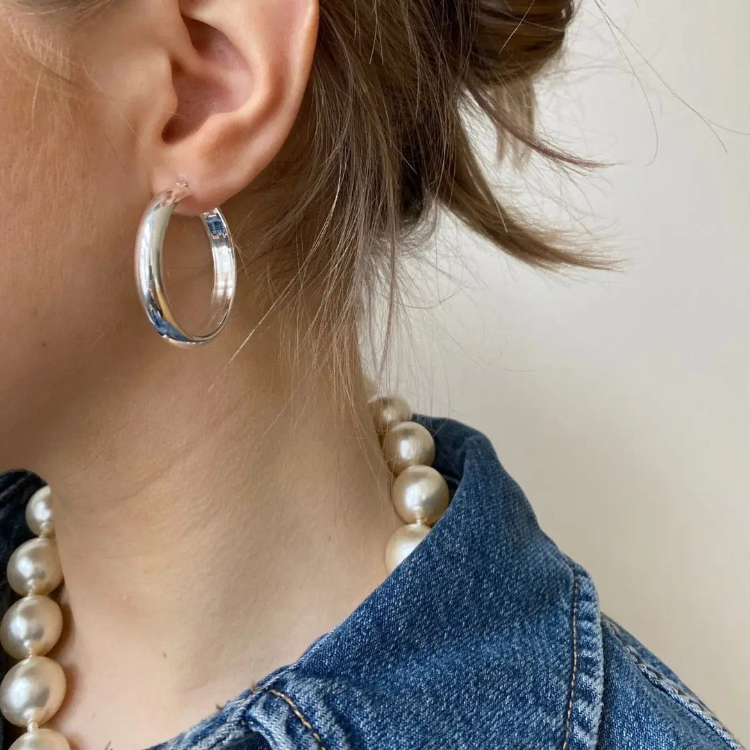 Øreringe, chunky hoops, sterlingsølv, 35 x 6 mm Italy