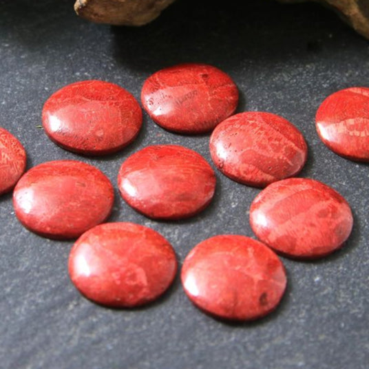 Cabochon, koral, rund, 3,6-5mm, 1-10stk