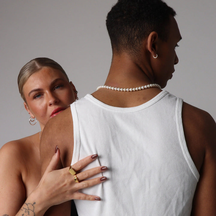 Fingerring, rektangulær signet ring, forgyldt sterlingsølv og sterlingsølv Italy