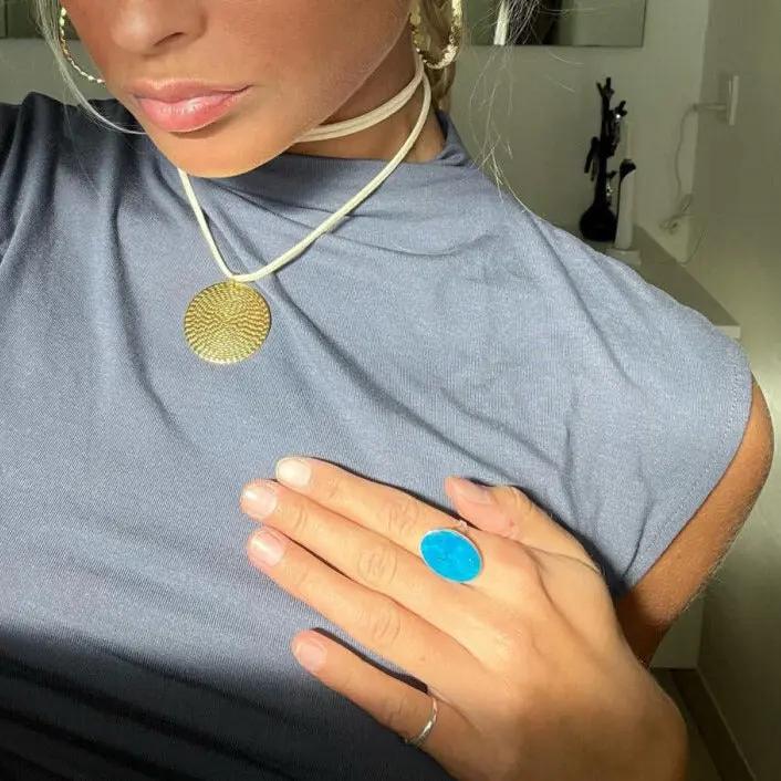 Fingerring, stor oval turkis, sterlingsølv Beadhouse of Copenhagen