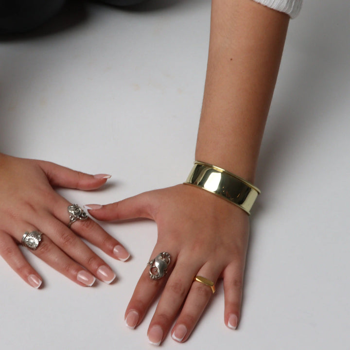 Fingerring, skønvirke med stort blad, forgyldt og sterlingsølv Beadhouse of Copenhagen