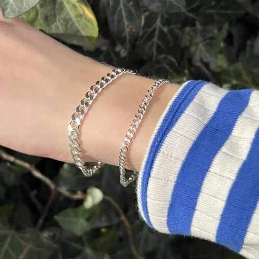 Armbånd, panser facet kæde, forgyldt og sterlingsølv, 16-22 cm/5,5 mm Spain