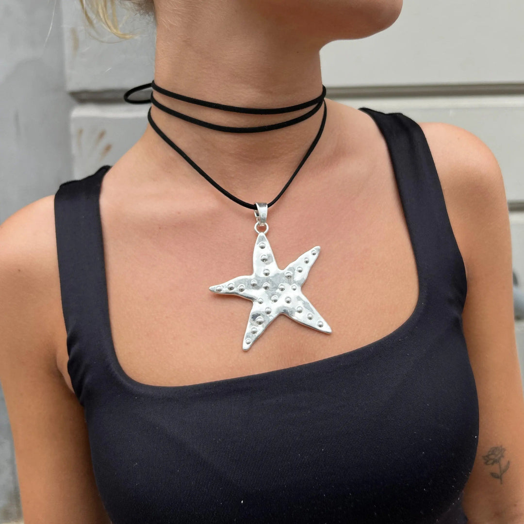 Vedhæng, søstjerne, forgyldt el. forsølvet messing, 69 mm Tax