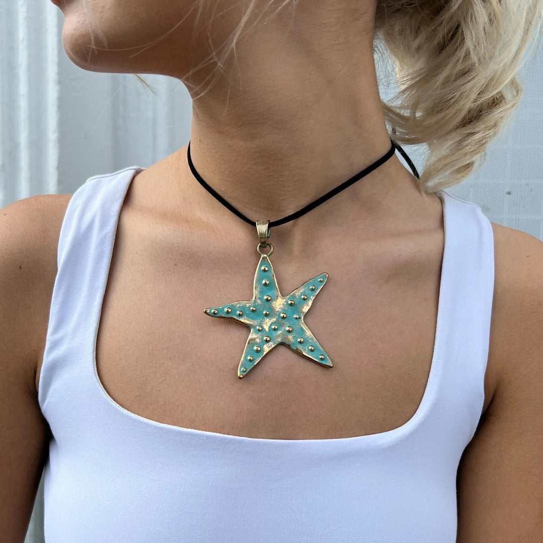 Vedhæng, søstjerne, forgyldt el. forsølvet messing, 69 mm Tax