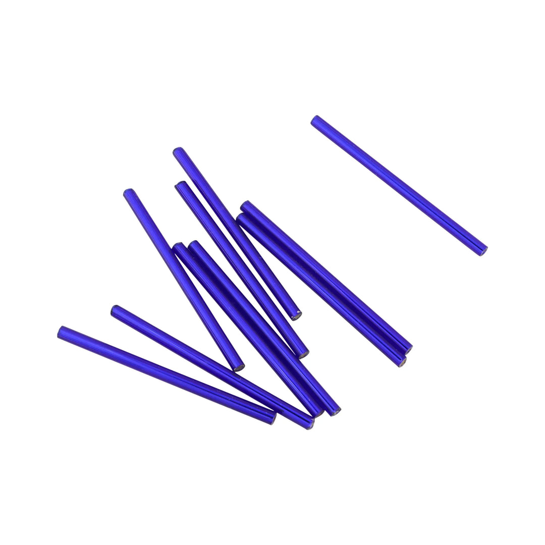 Blå glasperler, preciosa dark sapphire silver lined tubes, 50 x 3 mm Preciosa