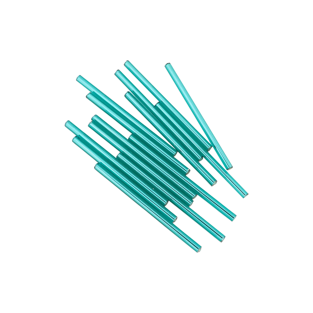 Grønne glasperler, preciosa transparant teal silver lined tubes, 40 x 3 mm Preciosa