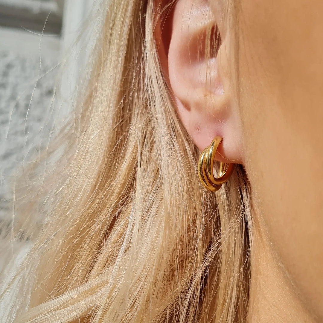 Øreringe, chunky dobbelte hoops, forgyldt sterlingsølv, 15-21mm Italy