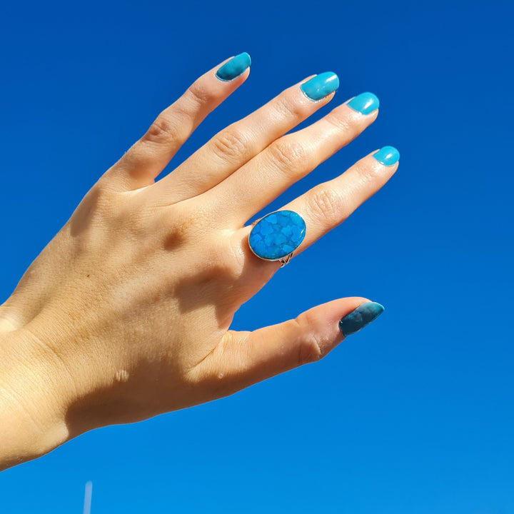 Find Fingerring, stor bred oval turkis, sterlingsølv hos Beadhouse of Copenhagen i dag, med en altid hurtig levering!