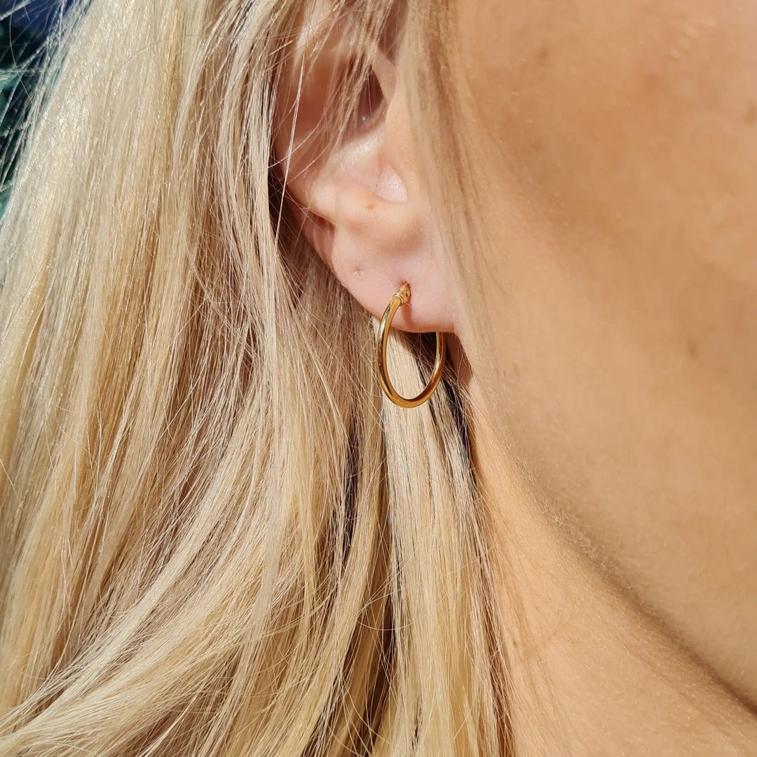 Øreringe, hoops, forgyldt sterlingsølv, 19 x 1,5 mm, 101b. Italy