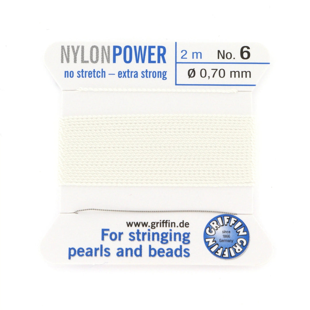 Perlesnor, griffin nylonpower hvid m. nål, nylon, 2 m Fritz