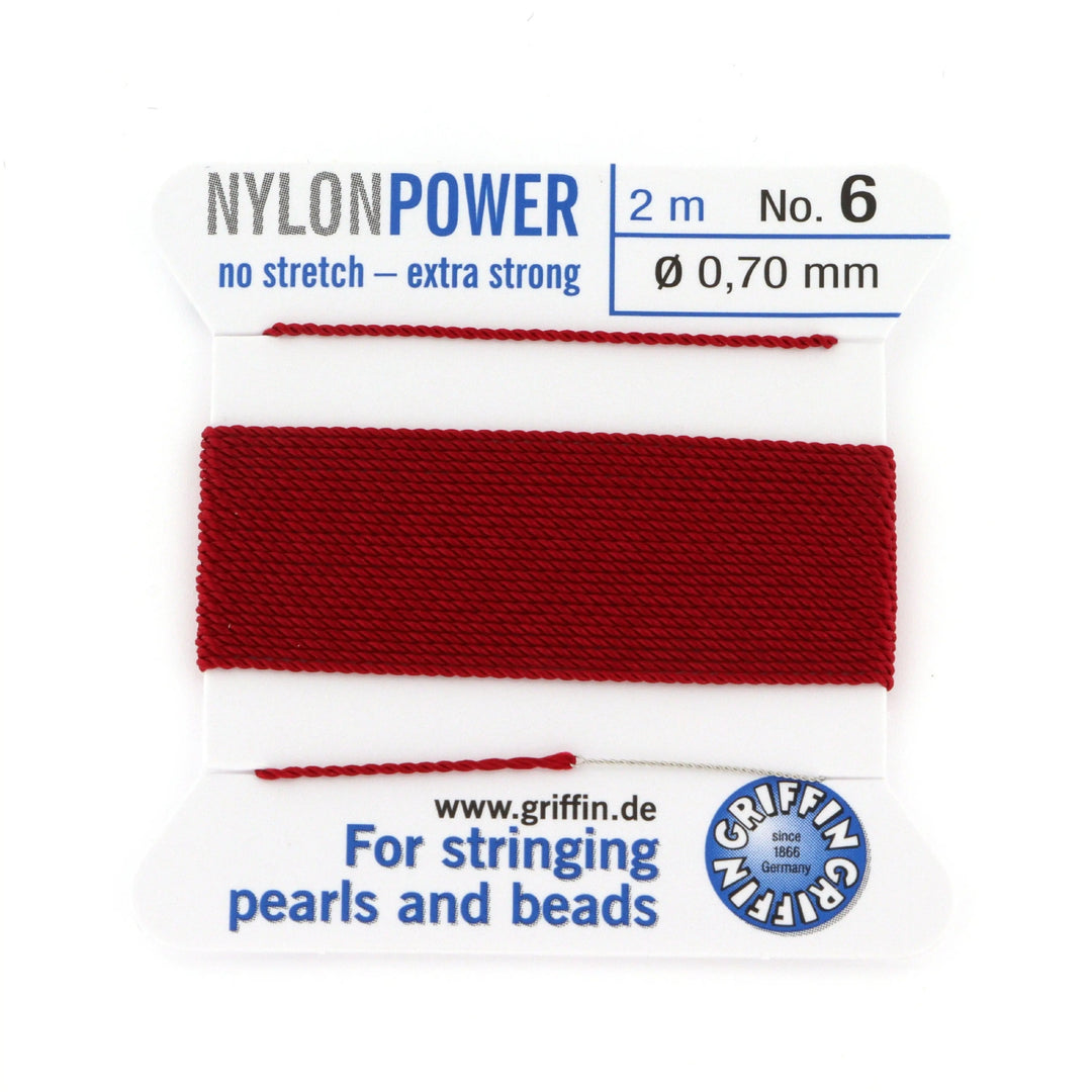Perlesnor, griffin nylonpower mørk rød m. nål, nylon, 2 m Fritz