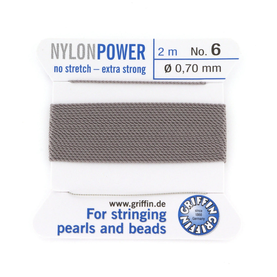 Perlesnor, griffin nylonpower grå m. nål, nylon, 2 m Fritz