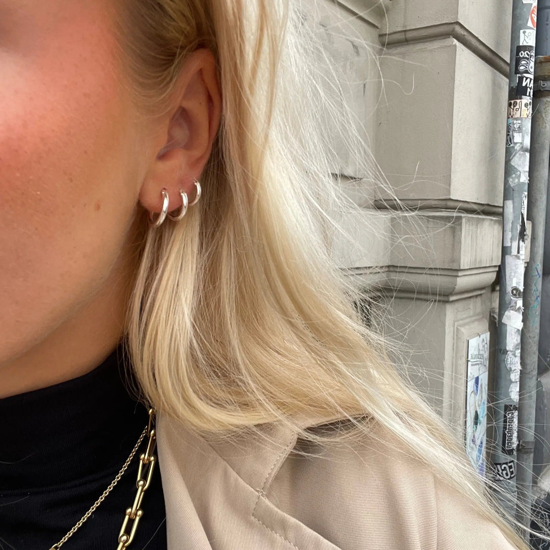 Øreringe, hoops, 14 mm, sterlingsølv og forgyldt sterlingsølv BLT