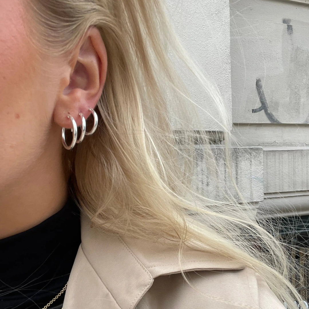 Øreringe, hoops, 16 mm, sterlingsølv og forgyldt sterlingsølv BLT