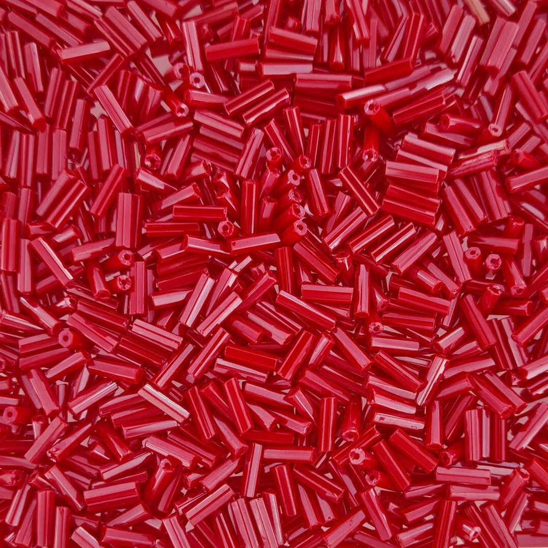 Røde glasperler, preciosa cut bugles, shiny red, 4,6 mm Preciosa BOC